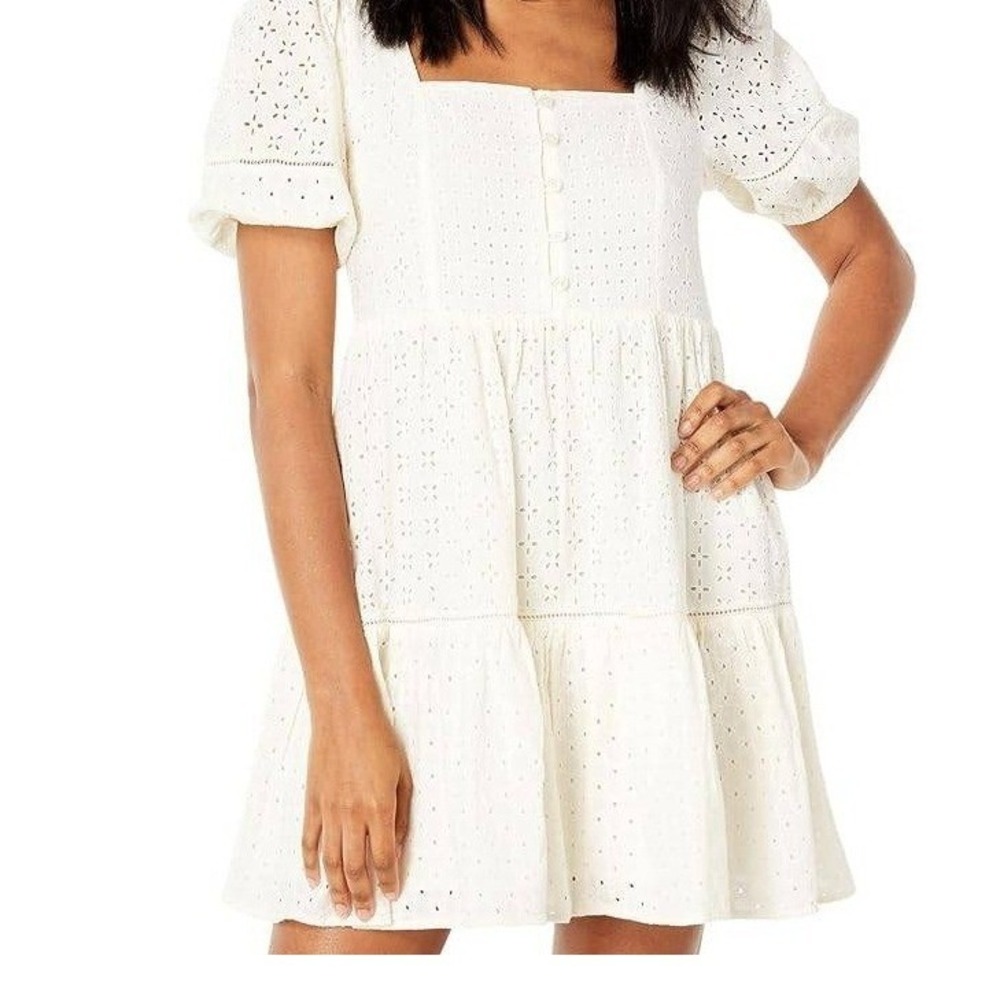 Madewell Ivory Cream Eyelet Lace‎ Puff Sleeve Mini Dress size 2